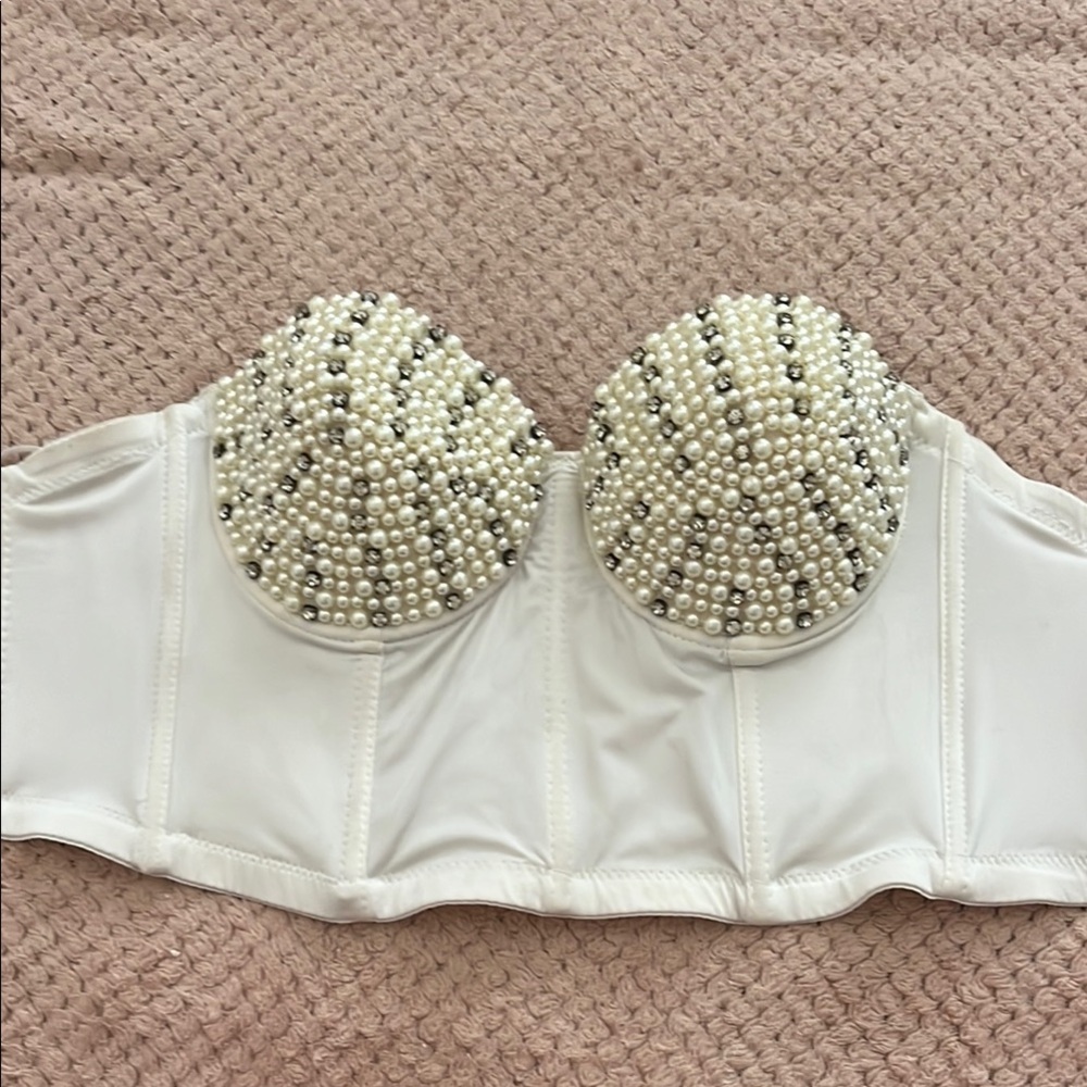 Love J White Pearl Embellished Bustier